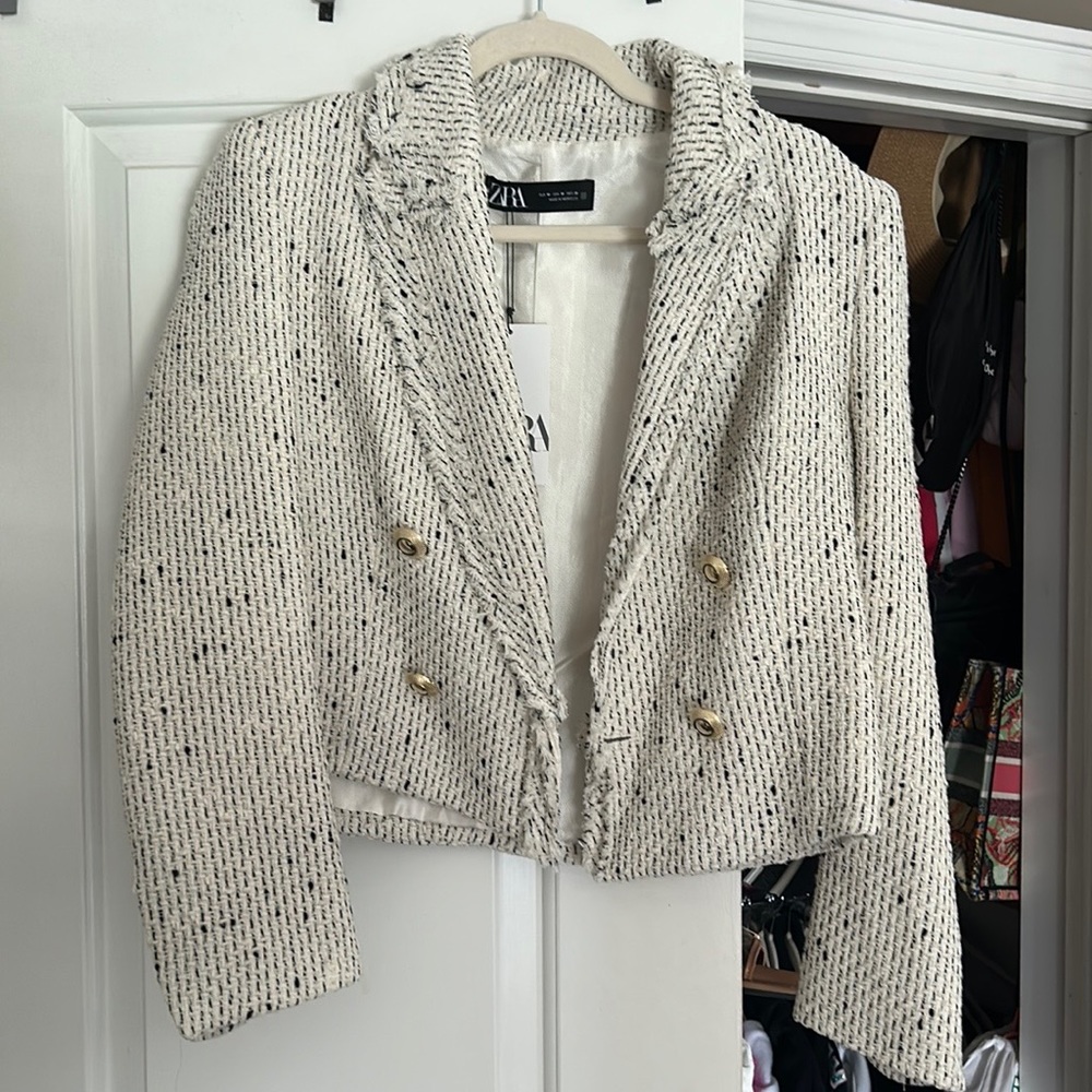 Zara Tweed Cropped Blazer Size M